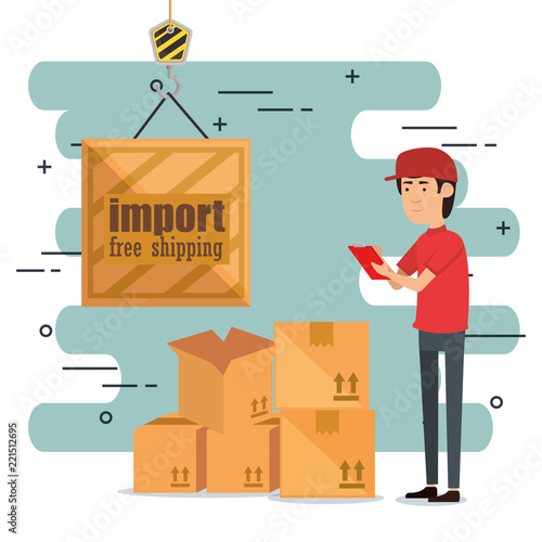delivery worker with boxes character