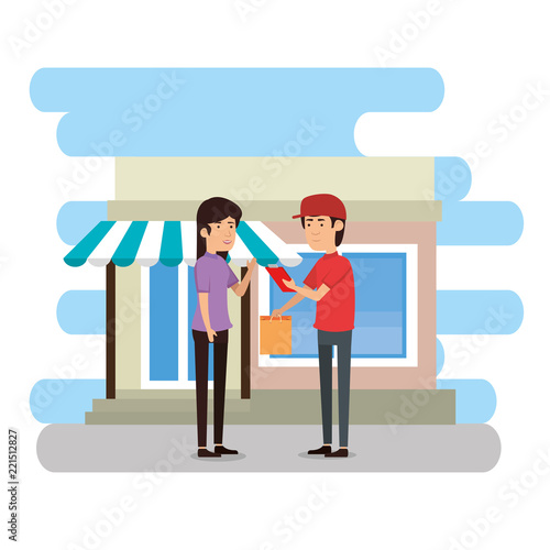 delivery worker with female receiver character