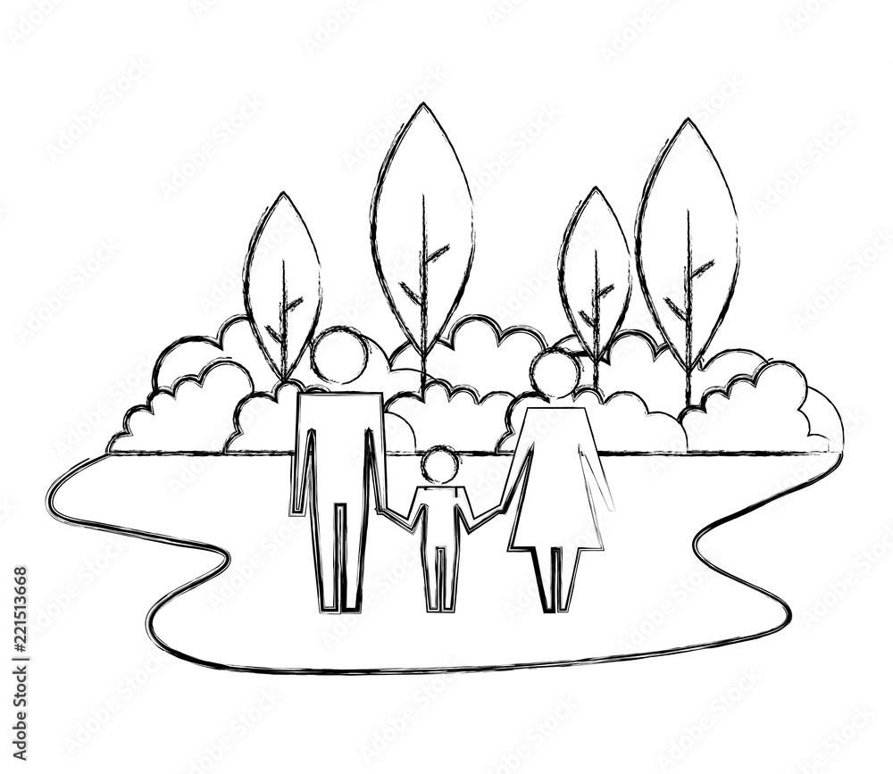 parents with son silhouette in landscape parents with son silhouette in landscape