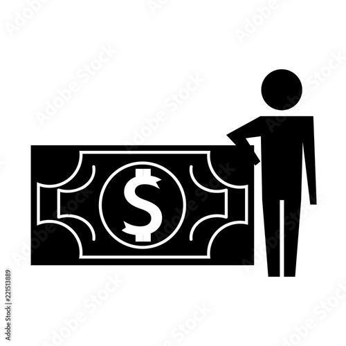 man pictogram with banknote money dollar