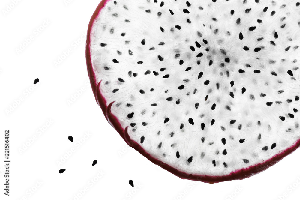 Cross Section of Exotic and Succulent Low Carb Dragon Fruit with Seeds