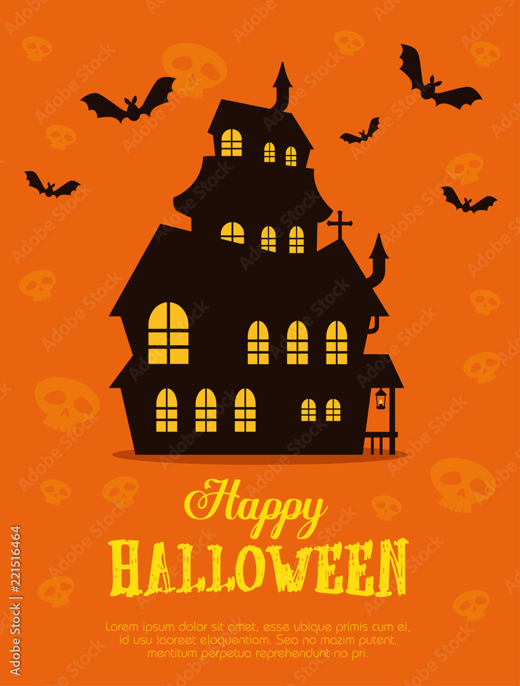 happy halloween card with enchanted castle