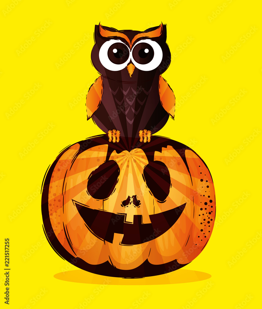 happy halloween card with owl