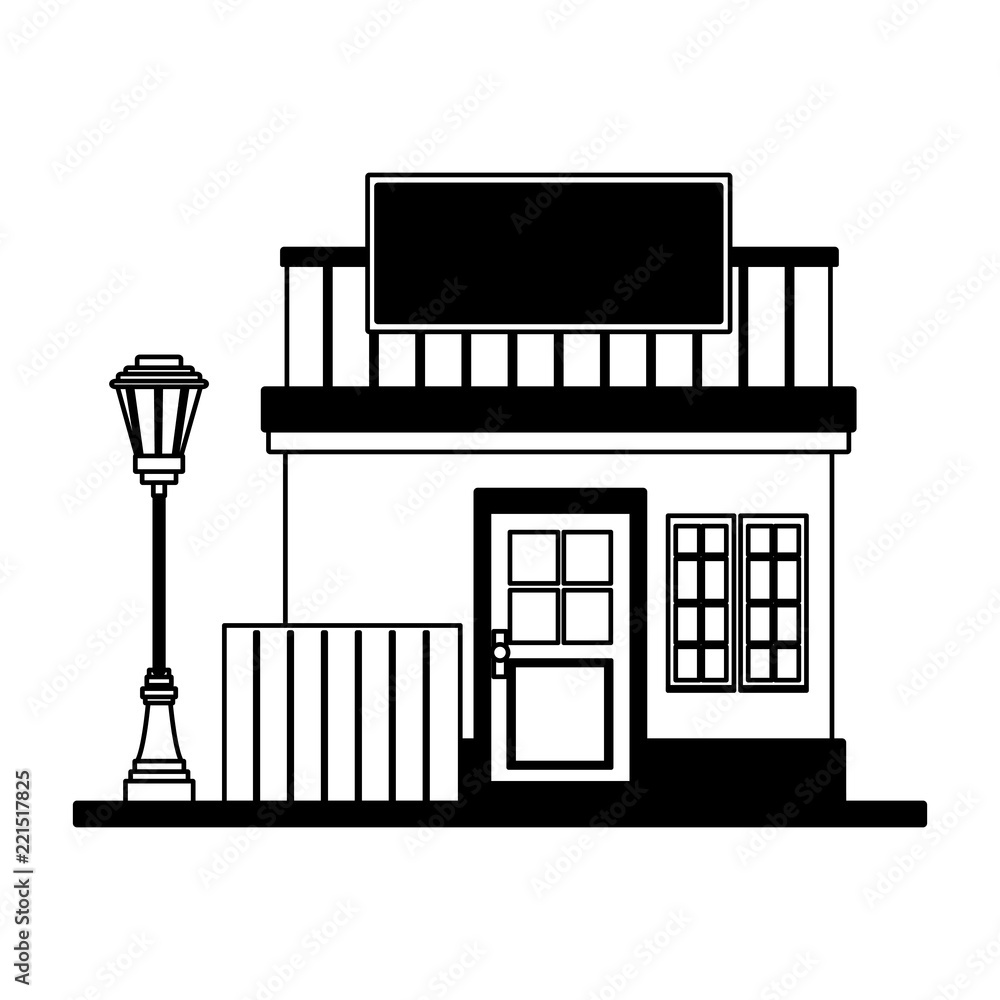 Store shop building in black and white