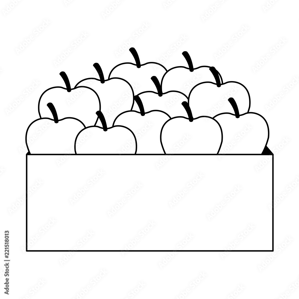 Apples inside box in black and white Apples inside box in black and white