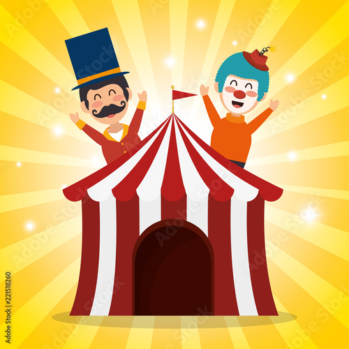tent circus with clown and presenter