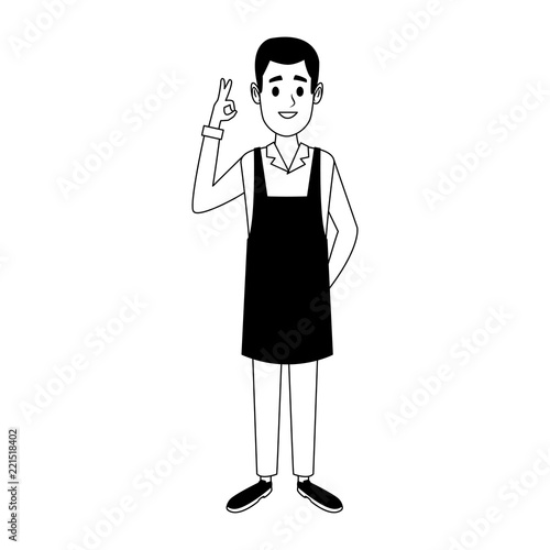 Barista man cartoon in black and white