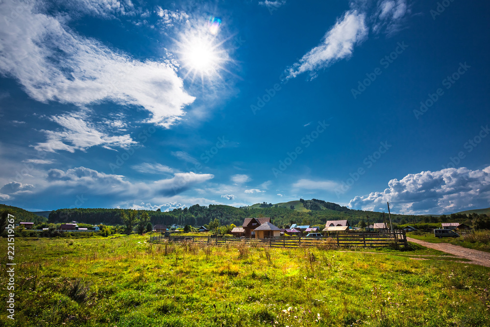 Houses in the village of Aya. The Altai Mountains, Southern Siberia