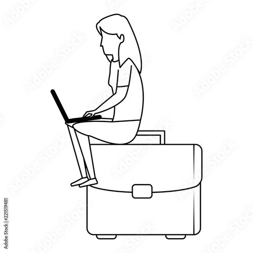young woman working with laptop in portfolio
