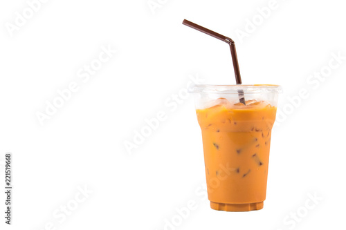 Iced Milk Tea isolated on white background.