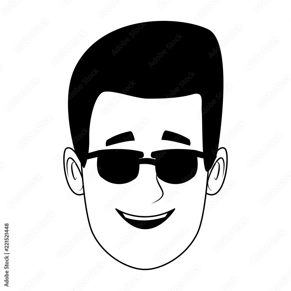 Young man face with sunglasses in black and white Young man face with sunglasses in black and white