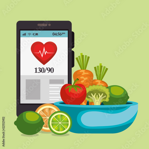 smartphone with healthy lifestyle icons