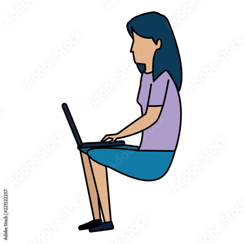 young woman working with laptop