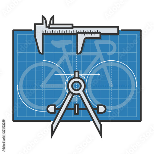 Blueprint of bicycle with calipers and compass