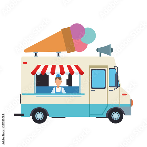Ice cream truck and man