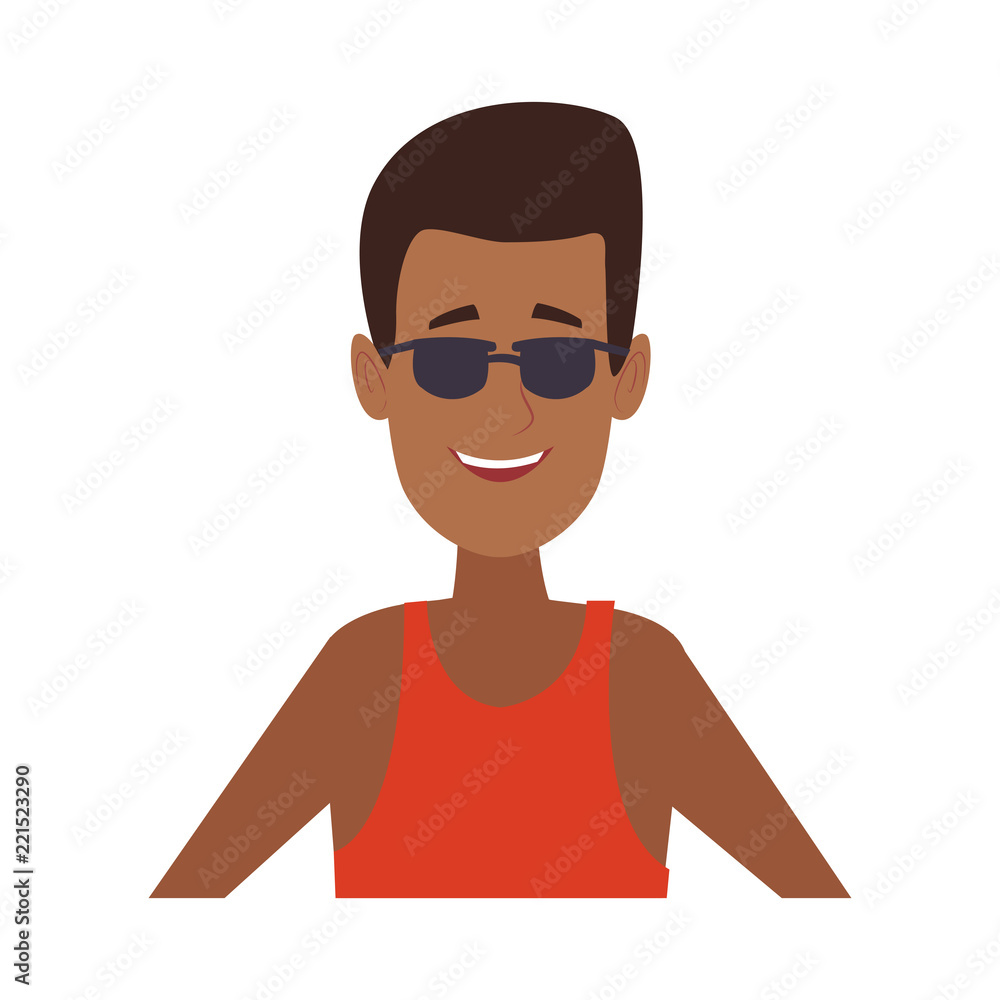 Young man face with sunglasses