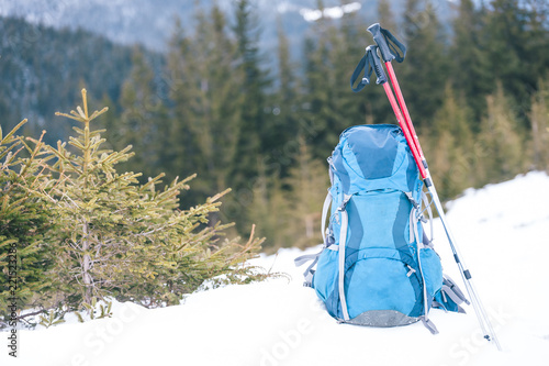 Backpack on the snow.