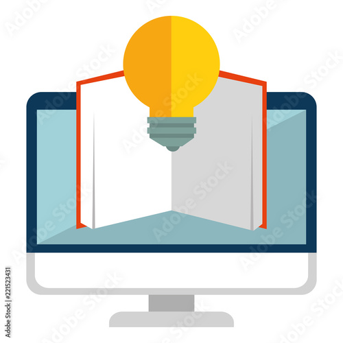 electronic book with computer and bulb