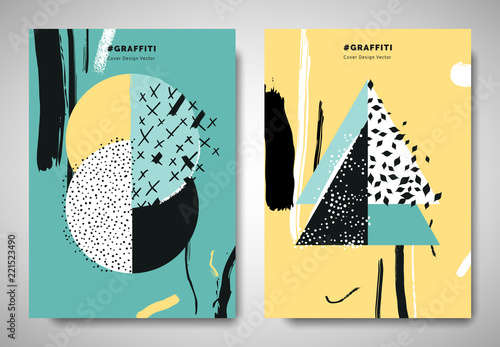 Cover/ invitation card template design, circle and triangle shapes with hand ...