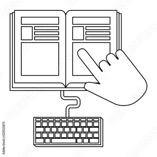electronic book with hand and keyboard