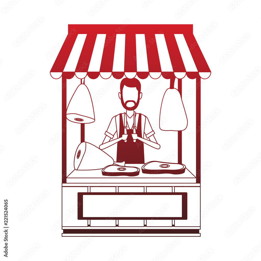 Butcher stand isolated red lines Butcher stand isolated red lines