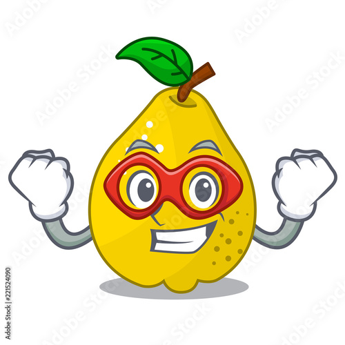 Super hero bunch cartoon of juicy yellow quinces fruits