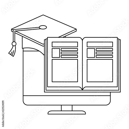 electronic book with computer and hat graduation