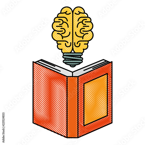 text book with bulb brain