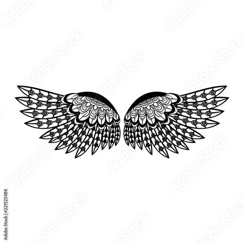 Bird wings isolated in black and white