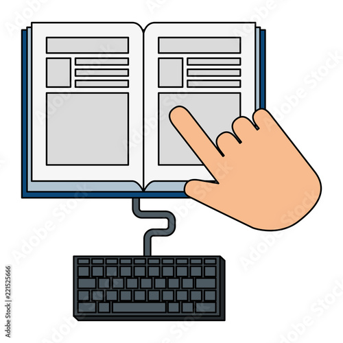 electronic book with hand and keyboard