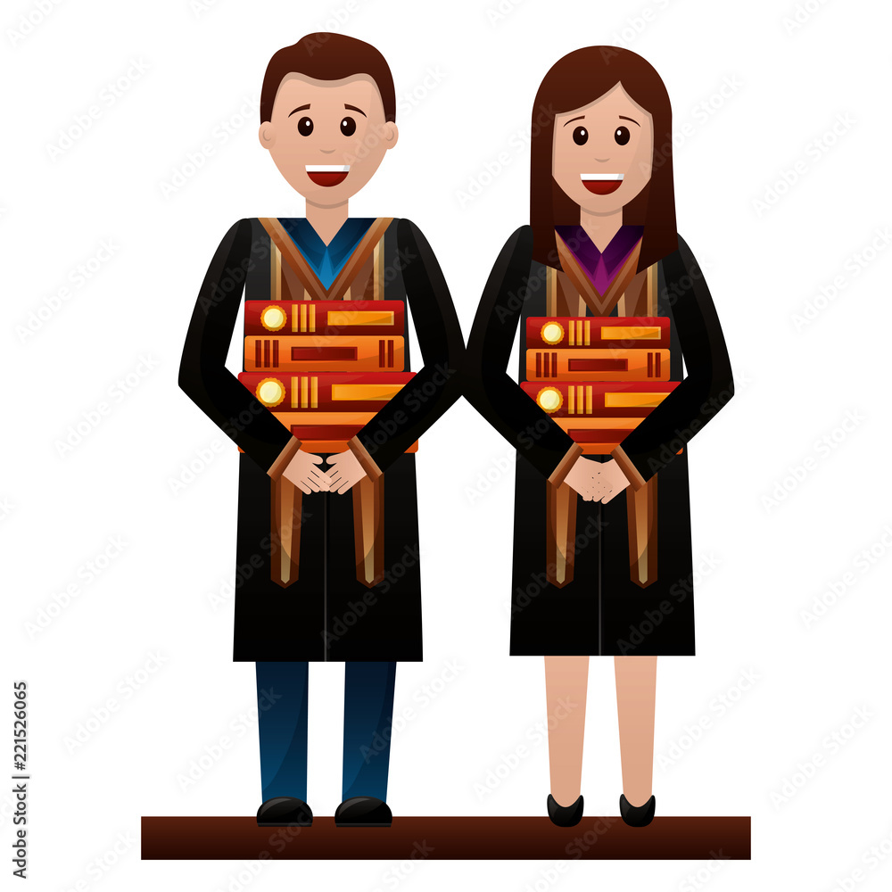 couple of graduates with books avatar character couple of graduates with books avatar character