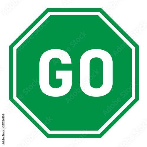 go sign on white background. flat style. green go sign for your web site design, logo, app, UI. go traffic symbol. hexagonal green go sign. photo