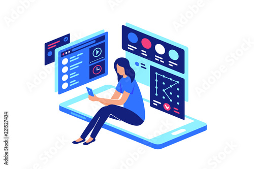 Person in mobile visual interactivity with smartphone.
