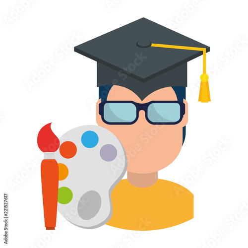 student graduated with paint brush and pallette