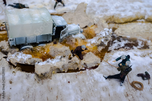 Photography the truck fell through the ice, the diorama