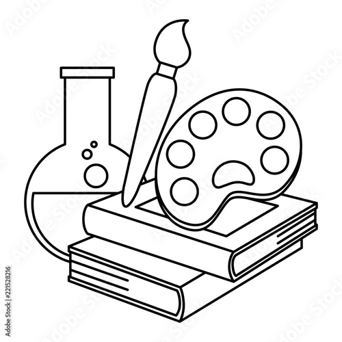text books with paint pallette and tube test