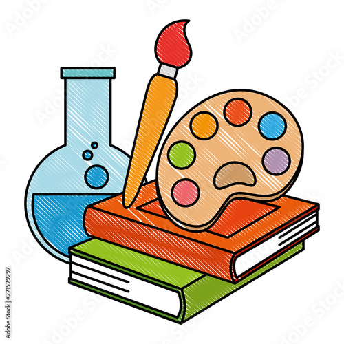 text books with paint pallette and tube test