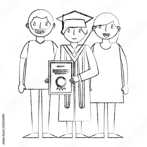 graduate man with diplom and parents