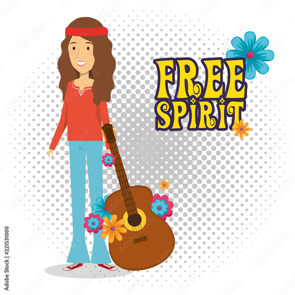 Fototapeta premium woman hippie with guitar lifestyle character