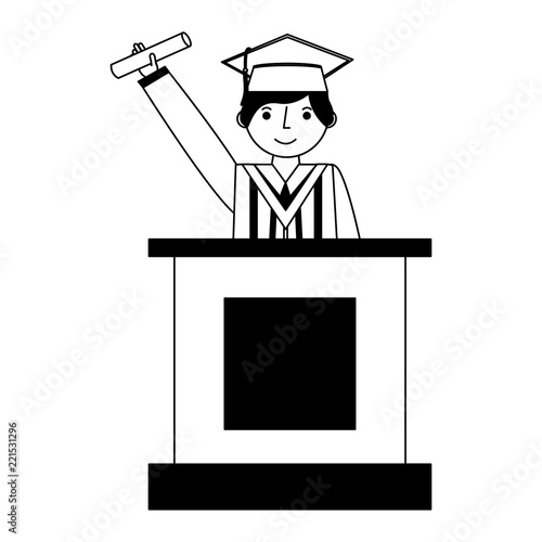 graduate man with diploma in the podium