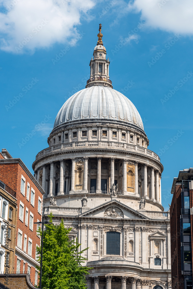 View towards the cupola of St Pauls Cathedral in London on a sunny day