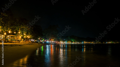 long exposure night image of beach front night life at Wong Duen beach Samed island Rayong district Thailand © Mongkolchon