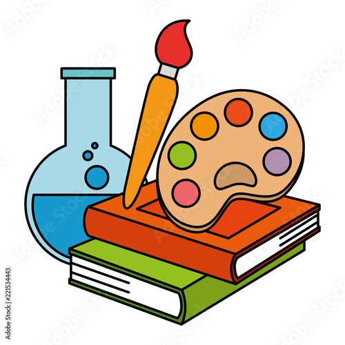 text books with paint pallette and tube test