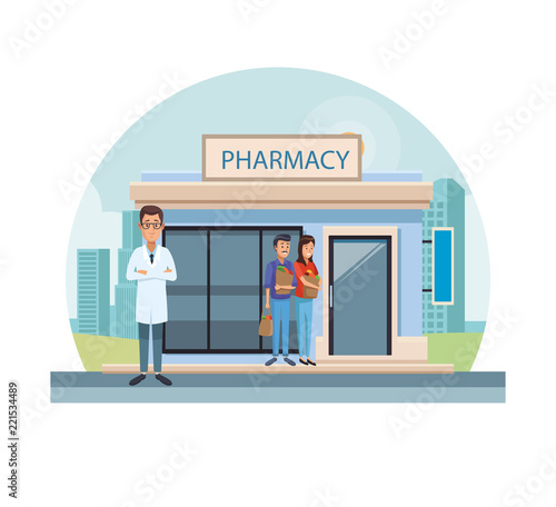 Pharmacy store at city