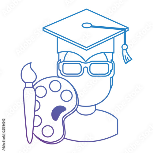 student graduated with paint brush and pallette
