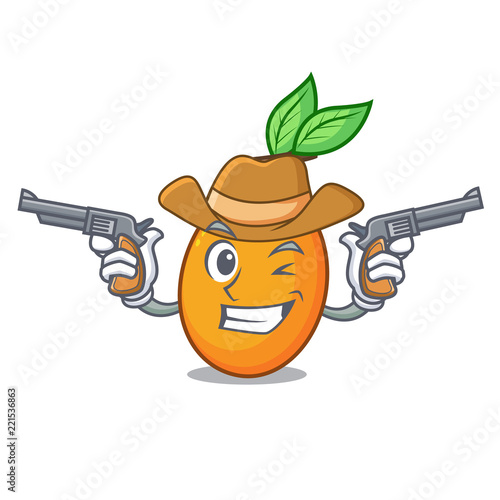 Cowboy juicy yellow plums with leaves cartoon