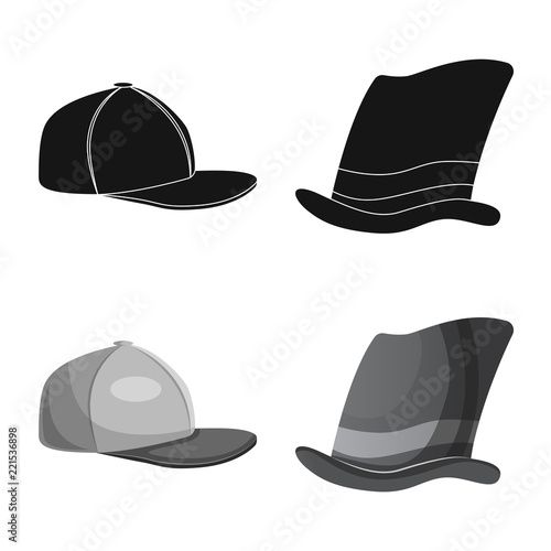 Vector design of headwear and cap logo. Collection of headwear and accessory vector icon for stock.