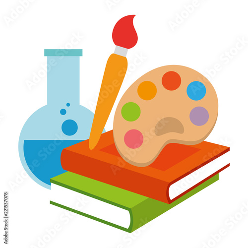 text books with paint pallette and tube test