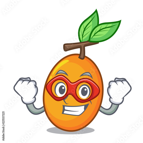Super hero fresh juicy yellow plum isolated on cartoon