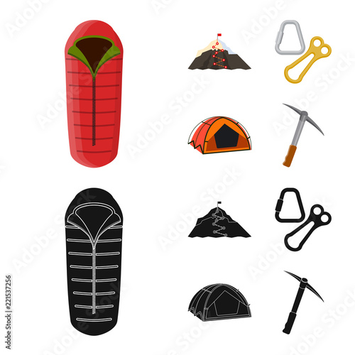 Isolated object of alpinism and peak symbol. Collection of alpinism and camp stock vector illustration.
